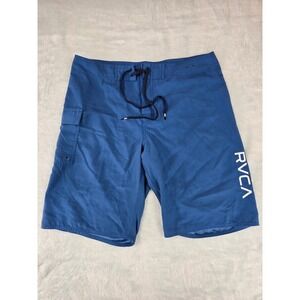RVCA Men Blue Classic Non-Stretch Board Shorts Size 32 Logo Cargo Pocket